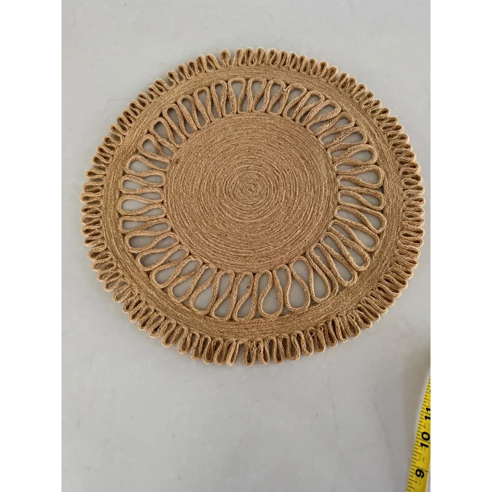 Round Woven Jute Placemat Boho Natural Fiber Table Charger 15.5 Inch Tan